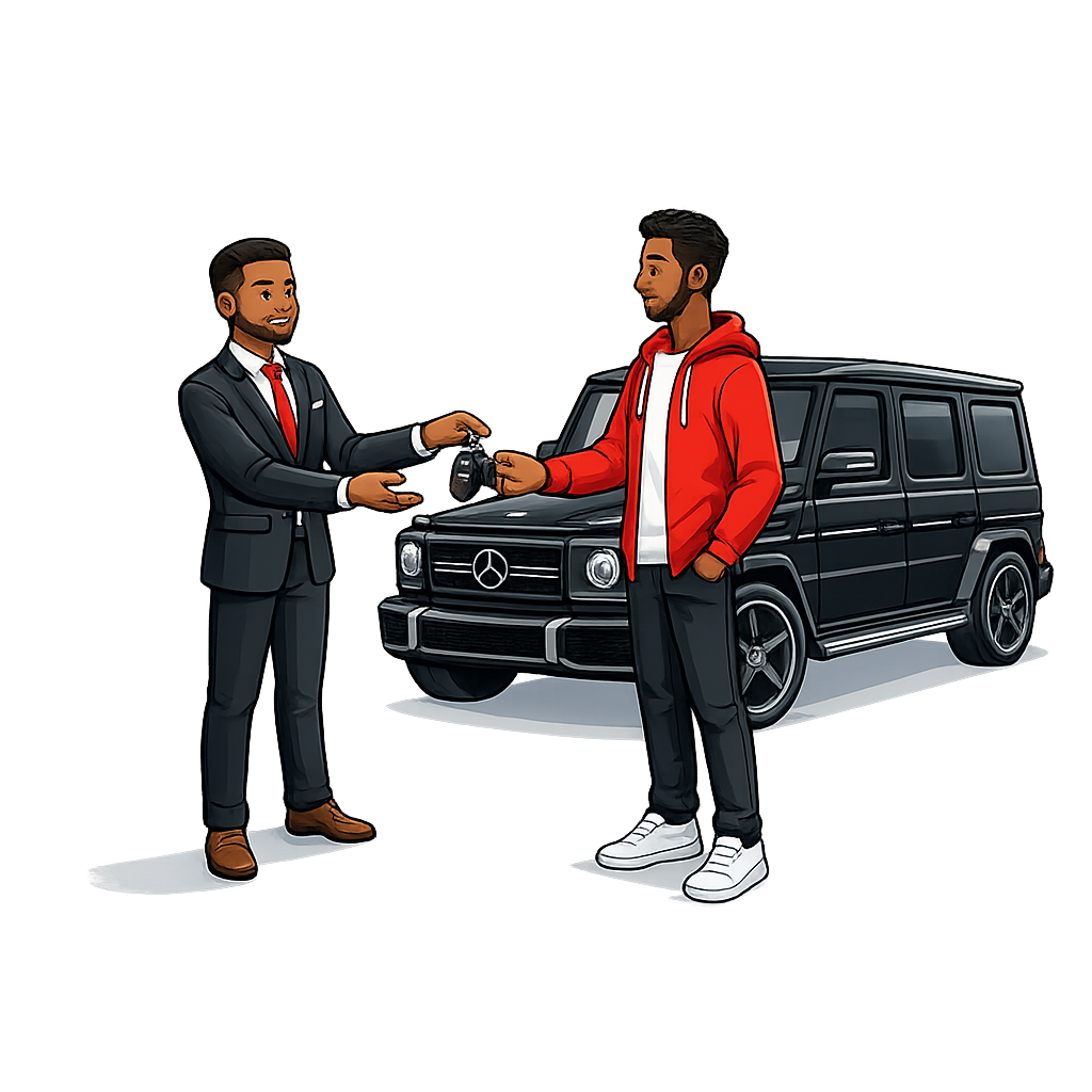 Dealer handing keys to customer with G-Wagon